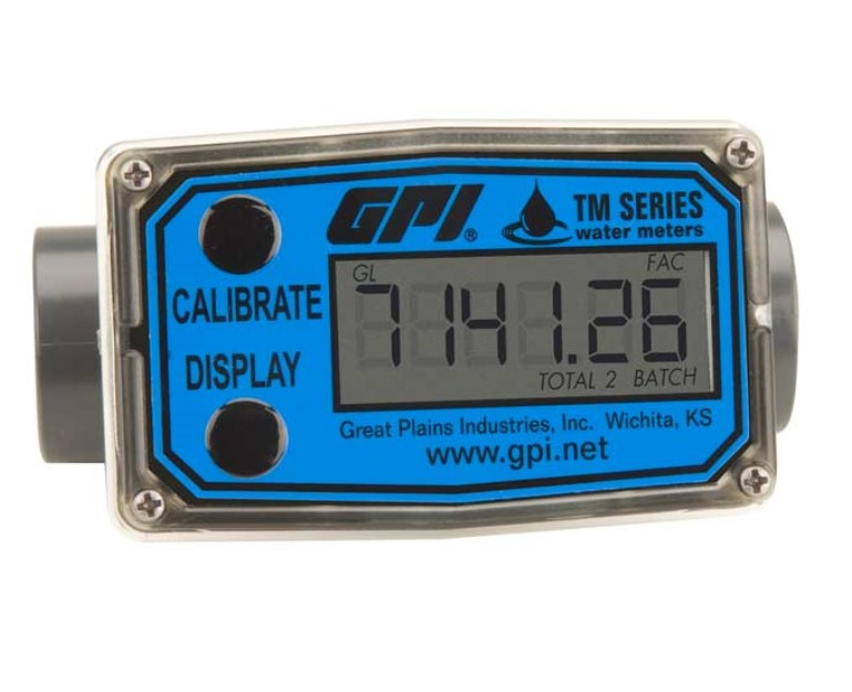 GPI FLOMEC 5 50 GPM Inline PVC Turbine flow meter 1" Spigot Connection Streamline Filtration